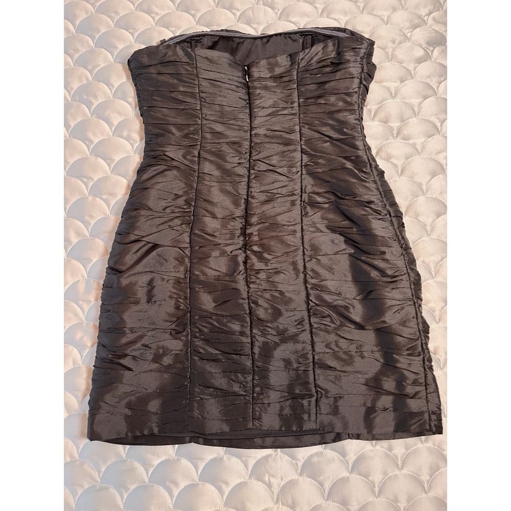 Free People Black Satin Ruched Micro Mini Dress Strapless 90s Y2K size XS - Picture 3 of 8